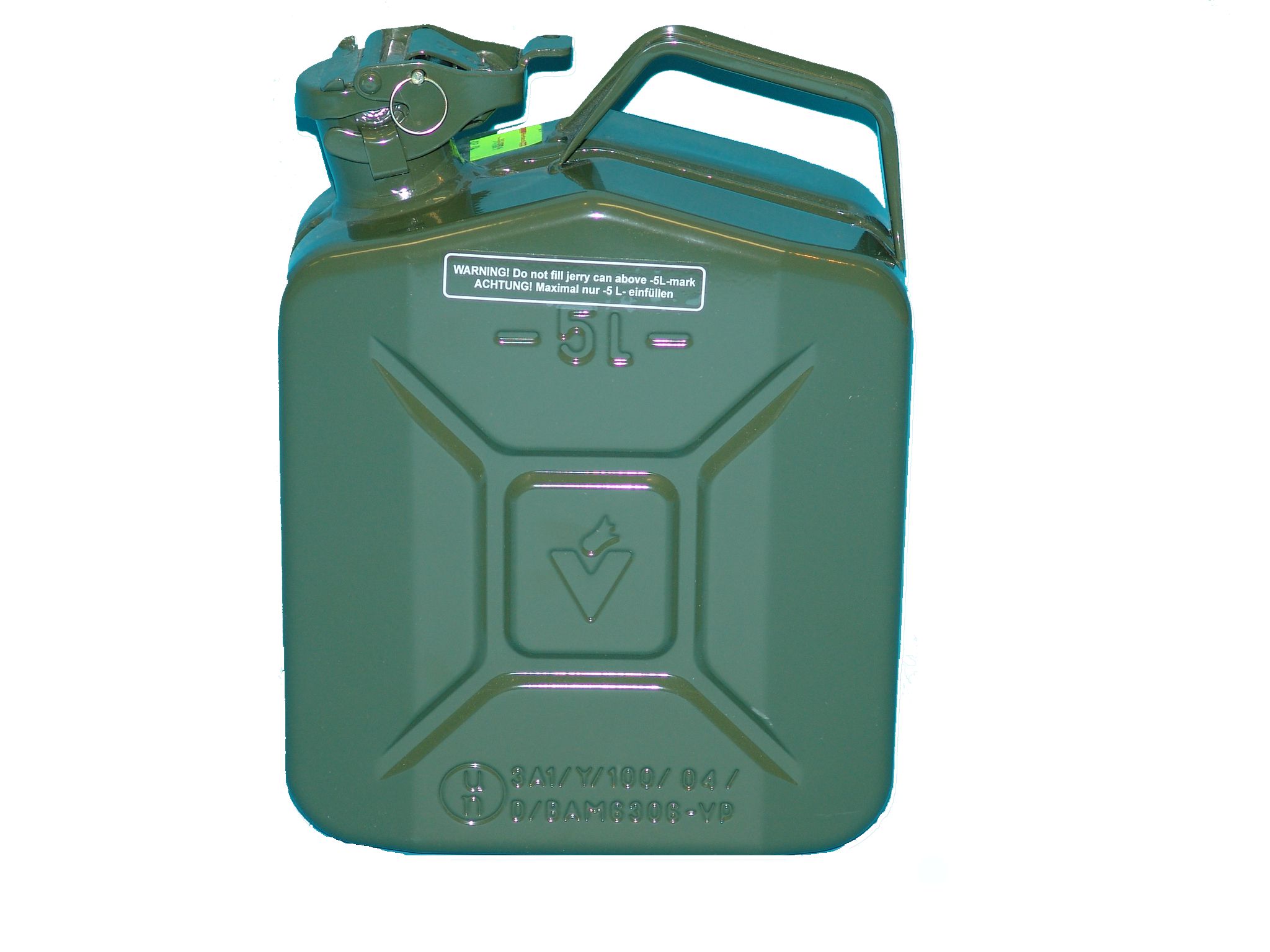 Benzinkanister DIN 7274 Stahlblech, 5 Liter, olivgrün
