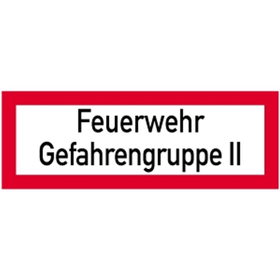 Brandschutzzeichen Feuerwehr Gefahrengruppe 2 297x105mm Alu