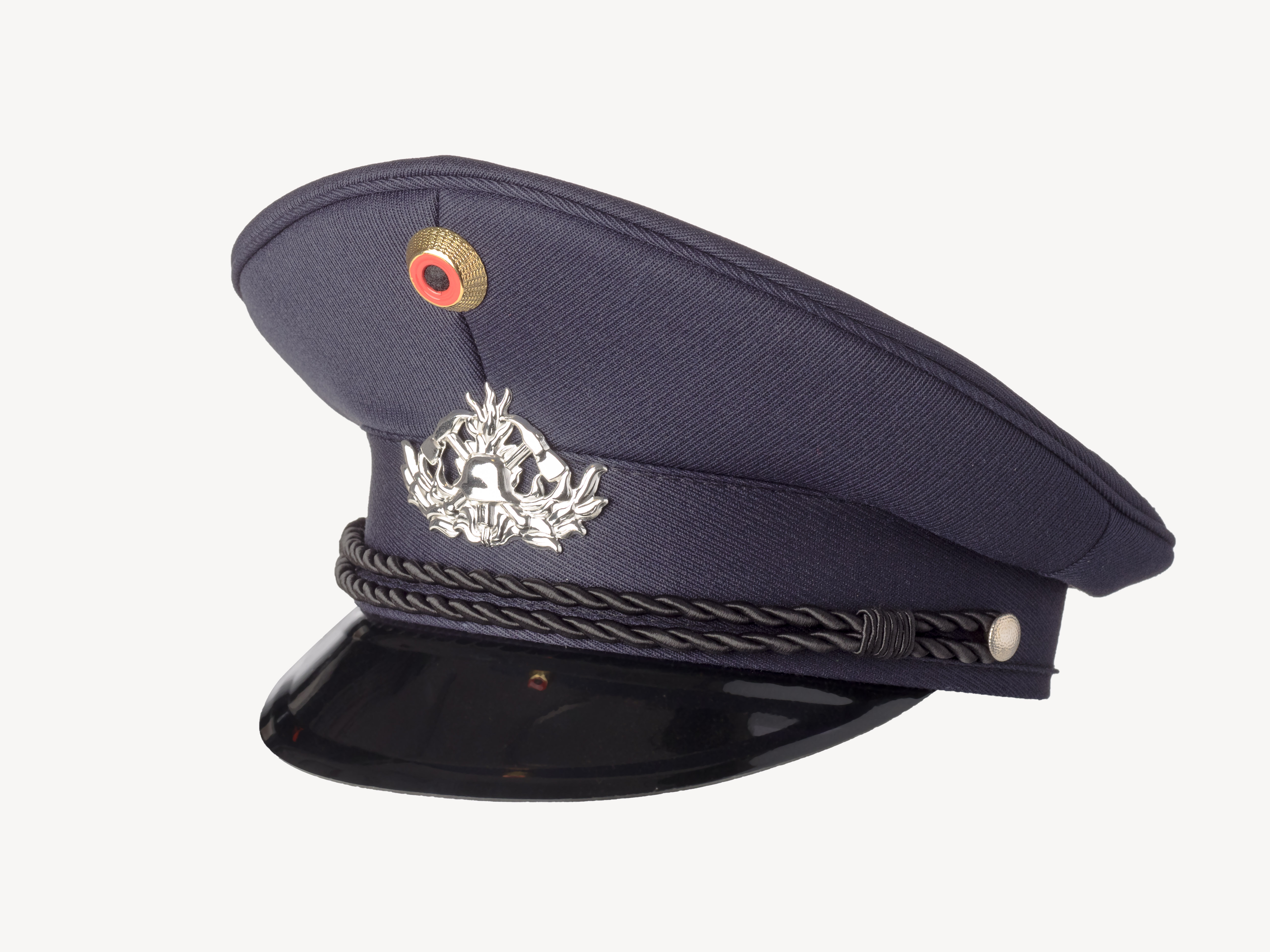 Feuerwehr-Schirmmütze RhPf ohne Biese, mit Abzeichen+Kordel