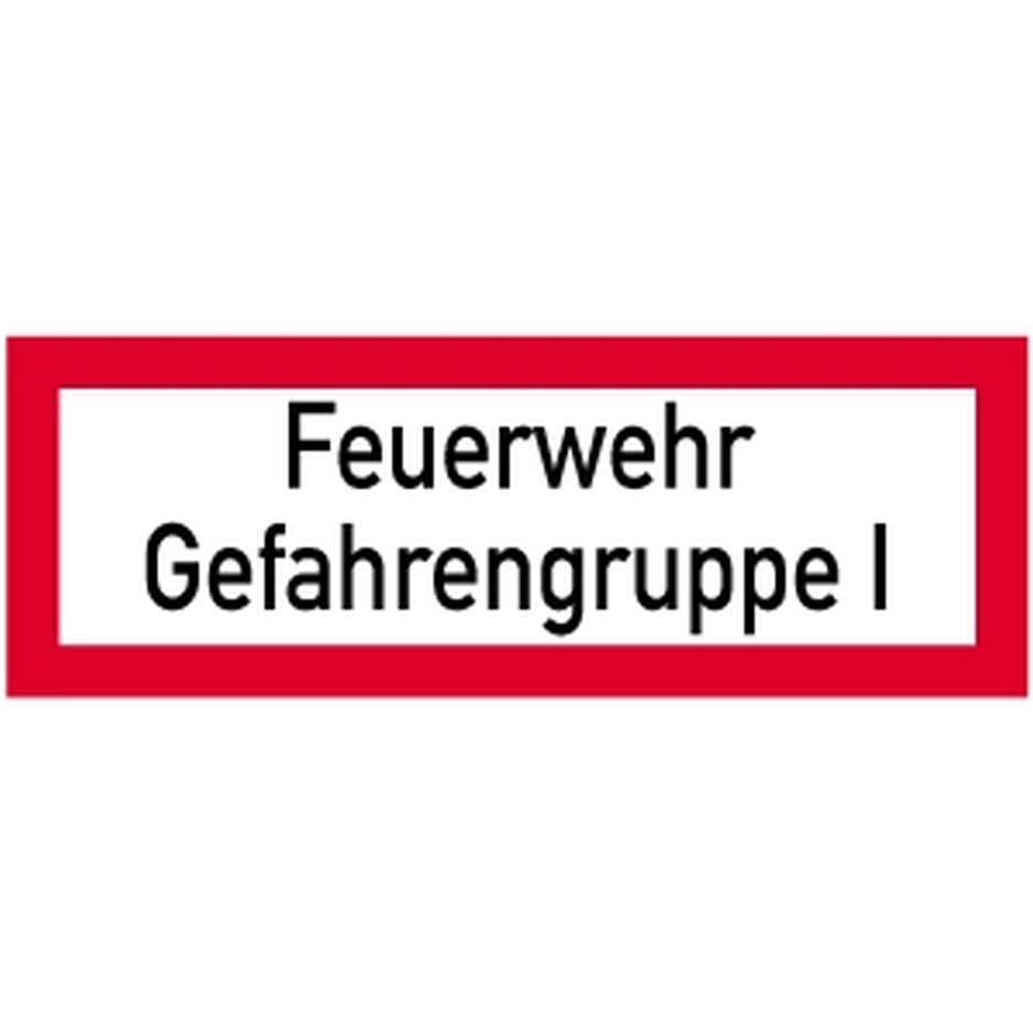 Brandschutzzeichen Feuerwehr Gefahrengruppe 1 297x105mm Alu