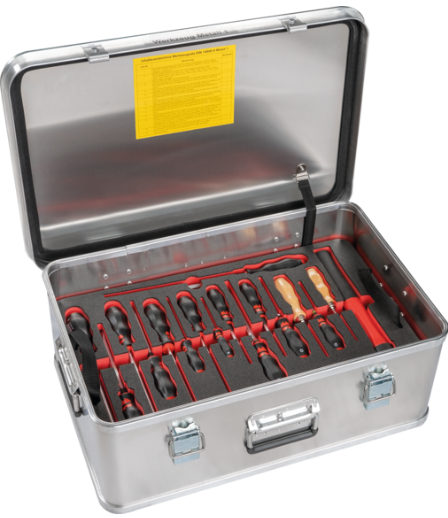 Kasten Werkzeugsatz Metall 1 mit Einlage und Inhalt
