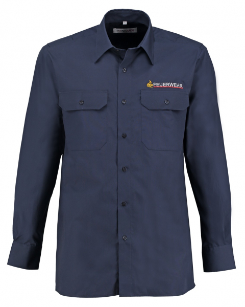 Feuerwehr-Diensthemd-BaW-marine Diensthemd, Hemd dunkelblau, langarm, mit Löwe