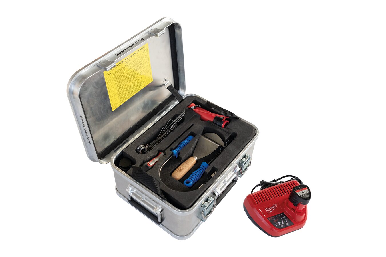 Kasten Sperrwerkzeug mit Einlagen und Inhalt