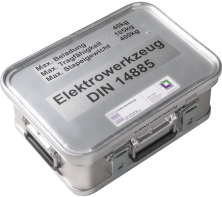 Kasten Elektrowerkzeugsatz mit Einlagen und Inhalt