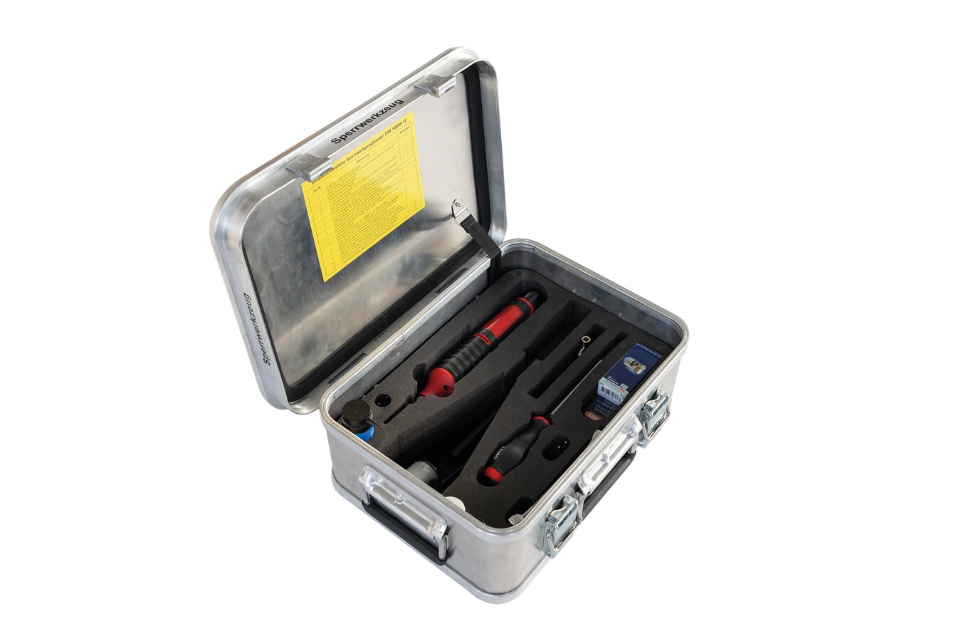 Kasten Sperrwerkzeug mit Einlagen und Inhalt